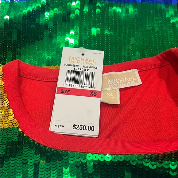 Michael Michael Kors Rainbow Sequined Cotton-Jersey T-Shirt Dress Size XS - Picture 9 of 10